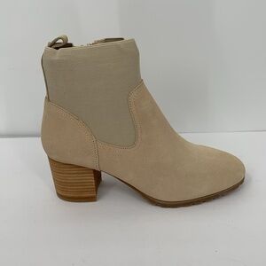 Violet & Red Loaded stretch knit cuff heel ankle boot suede cream tan new 9